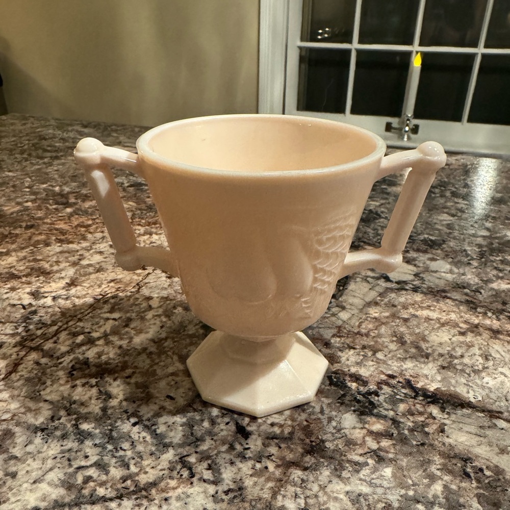 Jeanette Glass Shell Pink Milk Glass Open Sugar Bowl
